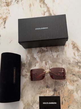 Dolce & Gabbana Gold-Accented Brown Rimless Sunglasses